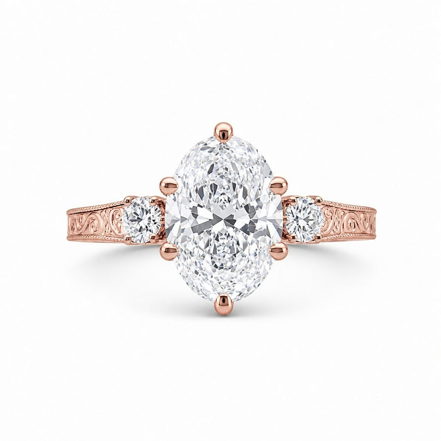 1.50 CT Oval Cut Lab-Grown Diamond Wedding Ring in 14K White Gold – Art Deco Engraved Filigree Design