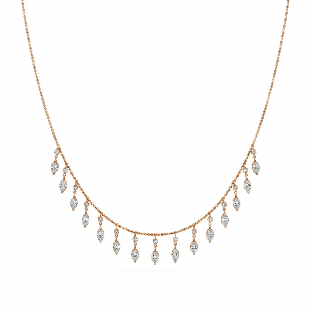 1.7 Ct Marquise Round Cut Diamond Chain Necklace VS1 D-F White Gold 14k