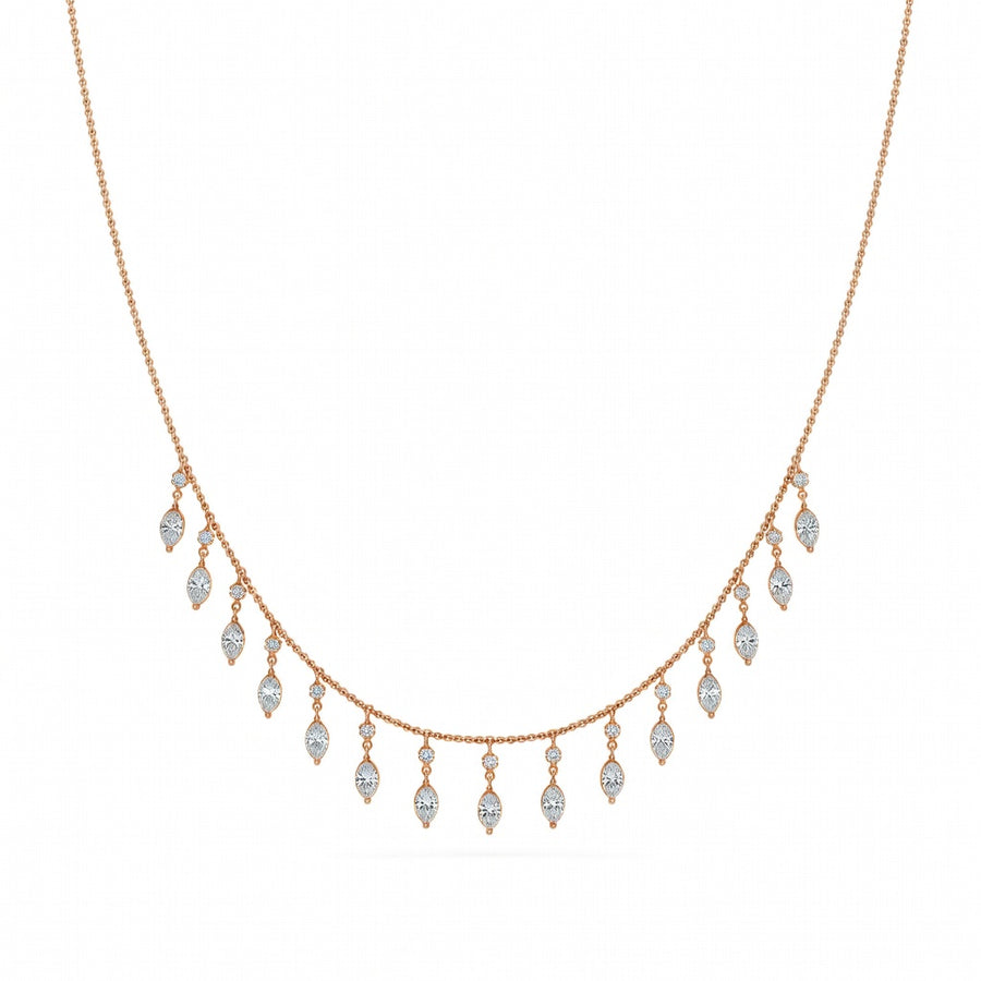 1.7 Ct Marquise Round Cut Diamond Chain Necklace VS1 D-F White Gold 14k