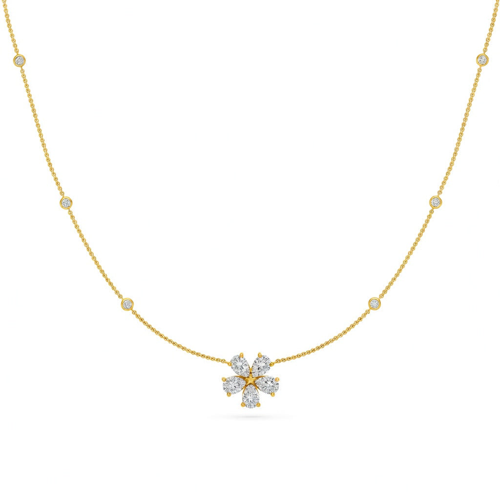 1.4 Ct Pear Round Cut Diamond Chain Necklace VS1 D-F White Gold 14k