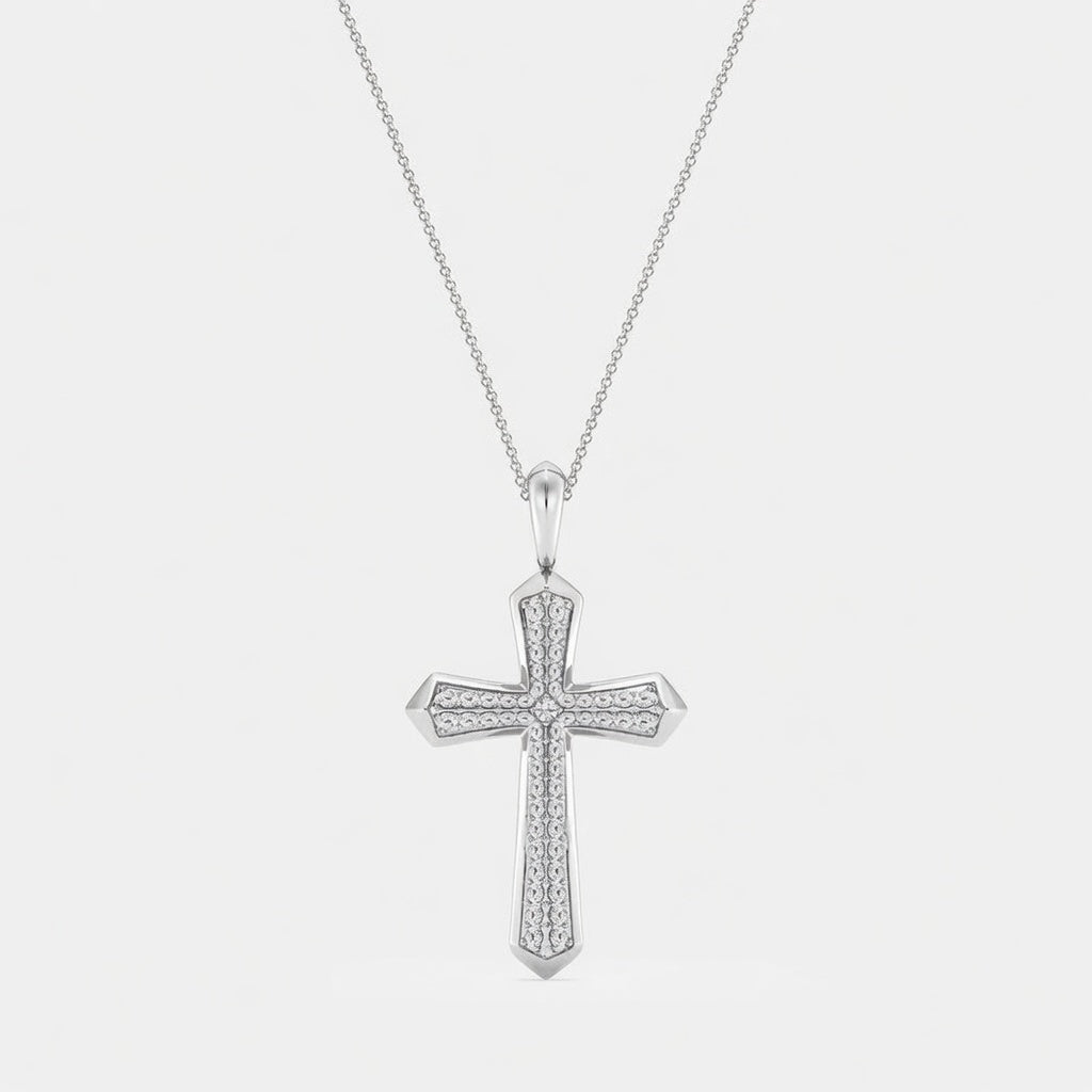 1.00 CTW Round Lab-Grown Diamond Double Row Cross Pendant (D–F / VS1–VS2, IGI Certified)