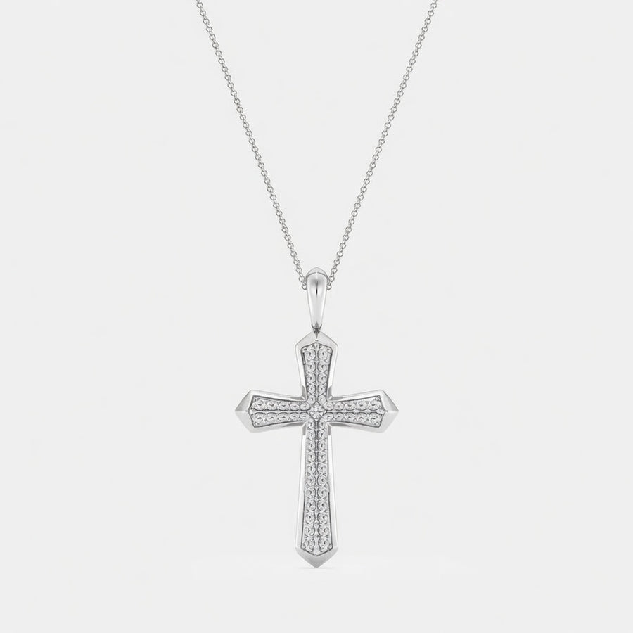 1.00 CTW Round Lab-Grown Diamond Double Row Cross Pendant (D–F / VS1–VS2, IGI Certified)