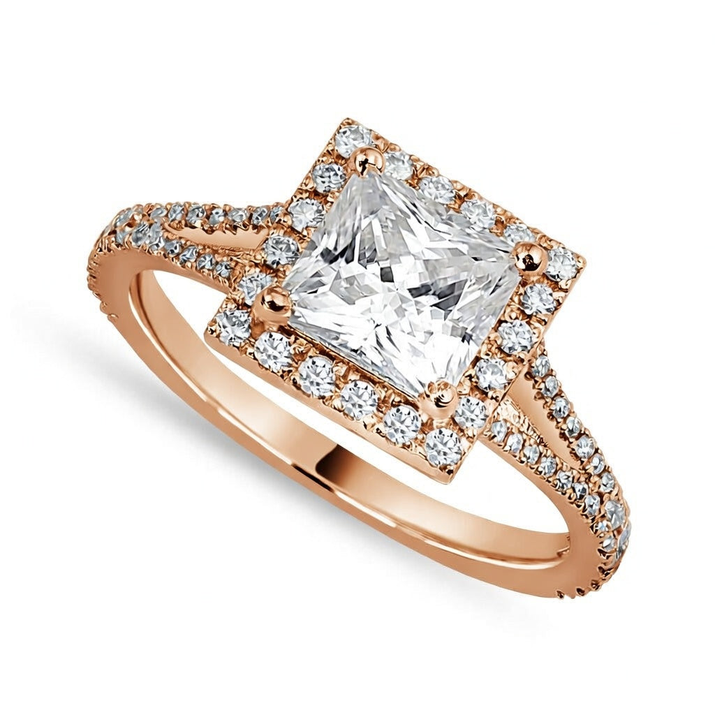 Livia 1.45 ct Lab Grown Princess Cut Split Shank Halo Diamond Engagement Ring