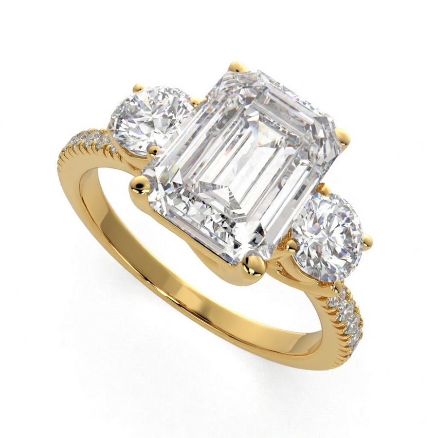 Hana 4.2 Carat Emerald Cut 3 Stone Engagement Ring