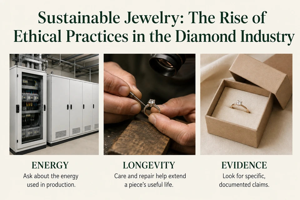 Sustainable Jewelry: The Rise of Ethical Practices in the Diamond Industry: Ask about the energy used in production. Care and repair help extend a piece’s useful life.