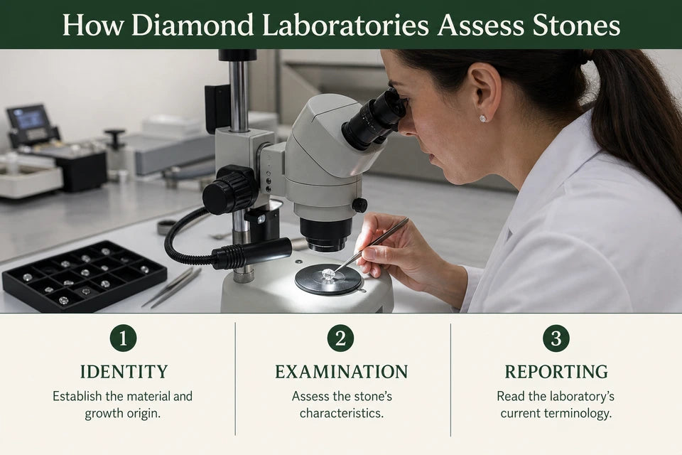 How Do Gemological Labs Gia, IGI Grade Lab-grown Diamonds?: Establish the material and growth origin. Assess the stone’s characteristics.