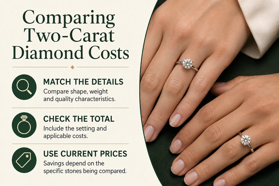 How Much Can You Save by Choosing a 2-carat Lab-grown Diamond Over a Natural One?: Compare shape, weight and quality characteristics. Include the setting and applicable costs.