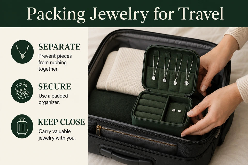 How to Pack Lab-grown Diamond Jewelry Safely for International Travel: Prevent pieces from rubbing together. Use a padded organizer.