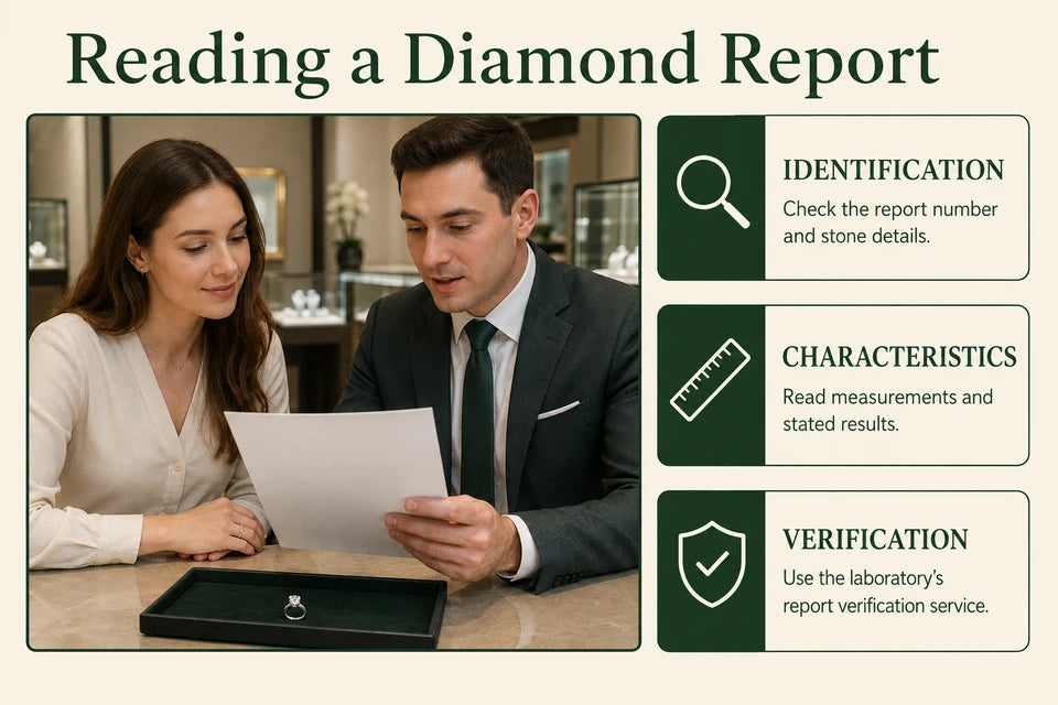 How to Read an IGI Certificate for a Lab-grown Diamond: Check the report number and stone details. Read measurements and stated results.