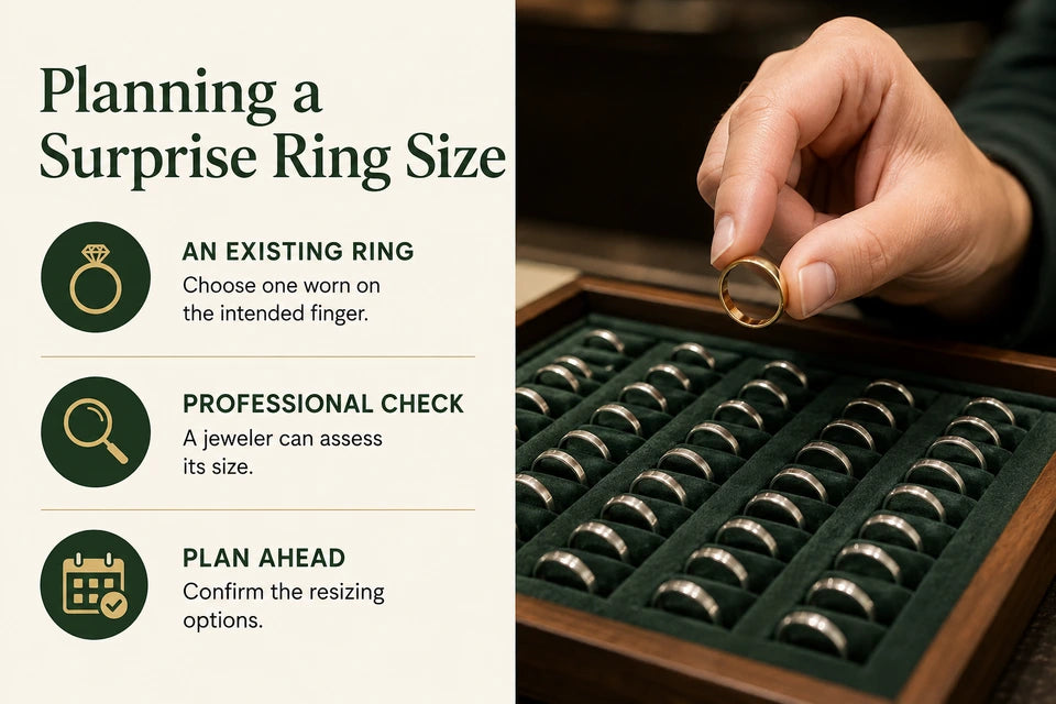 How to Secretly Find Your Partner’s Ring Size for a Surprise Proposal: Choose one worn on the intended finger. A jeweler can assess its size.