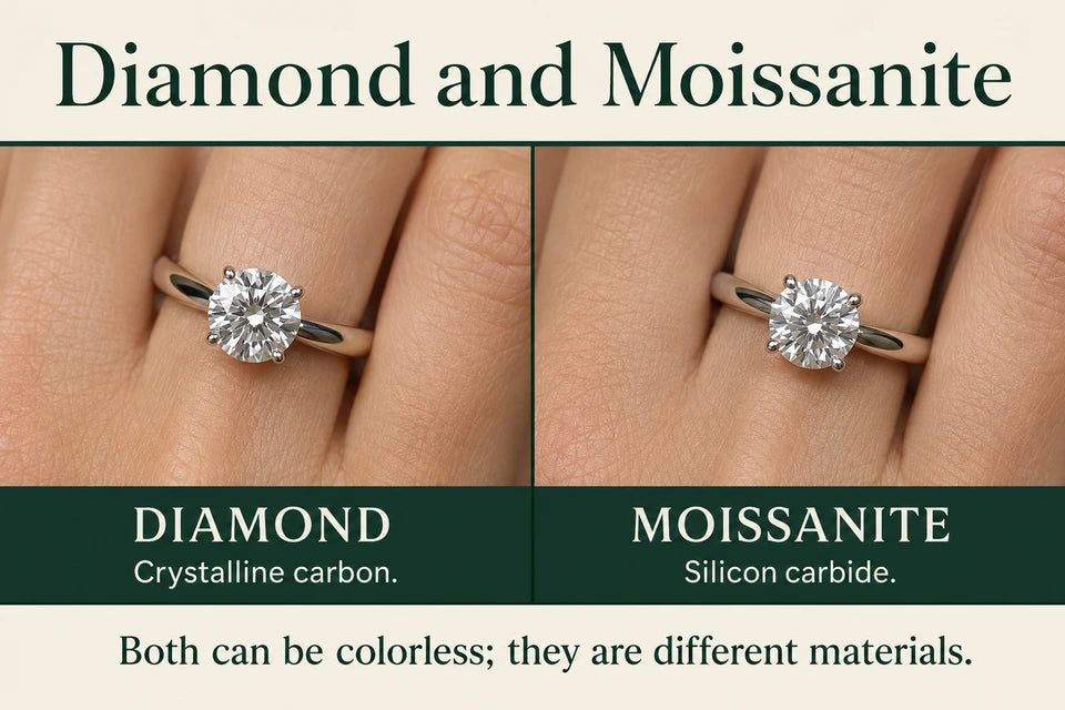 Lab-grown Diamonds Vs. Moissanite - Side-by-side Sparkle, Hardness, and Price - A Jeweler’s Comparison: Crystalline carbon. Silicon carbide.