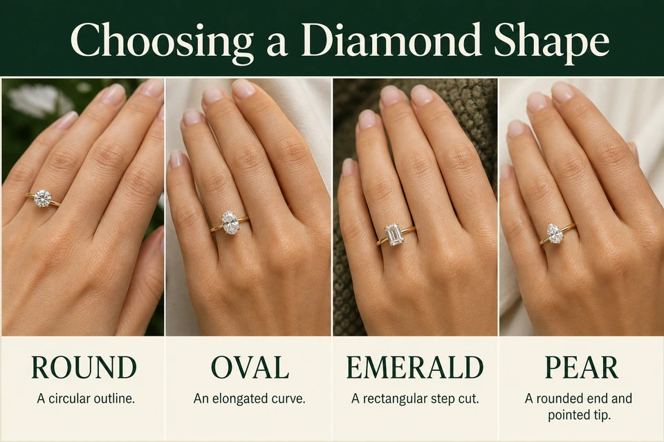 The Best Diamond Shapes for Lab-grown Engagement Rings Guide for Lab-grown Jewelry Buyers: A circular outline. An elongated curve.