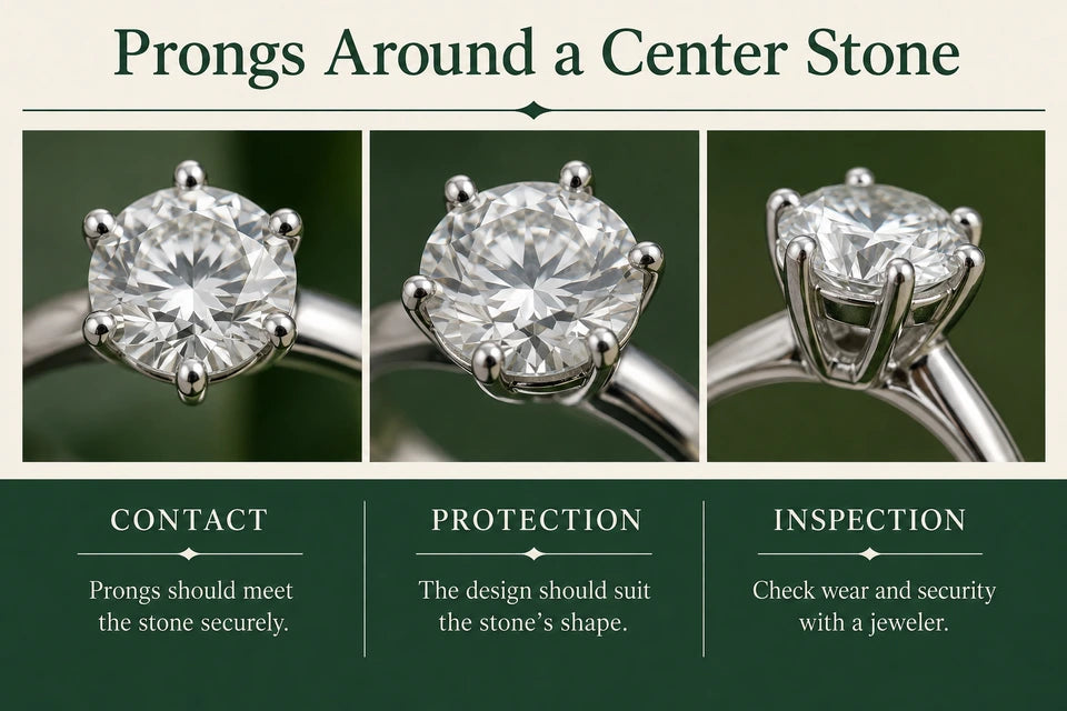 The Best Prong Styles to Secure a Large Lab-grown Center Stone Guide for Lab-grown Jewelry Buyers: Prongs should meet the stone securely. The design should suit the stone’s shape.
