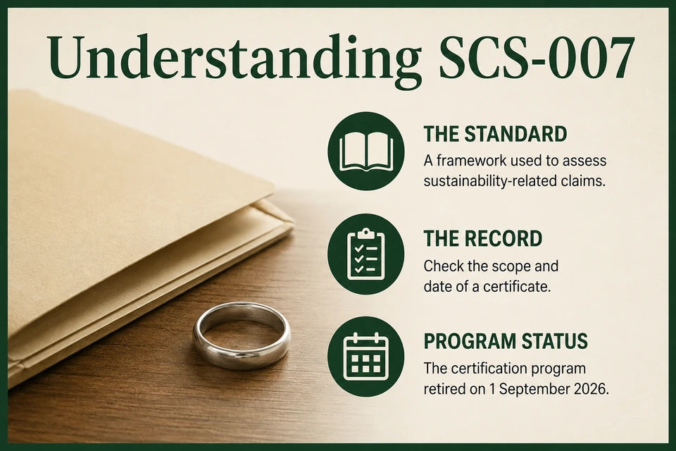 What Does "sustainably Rated" Scs-007 Certification Mean for Lab-grown Diamonds? Guide for Lab-grown Jewelry Buyers: A framework used to assess sustainability-related claims. Check the scope and date of a certificate.