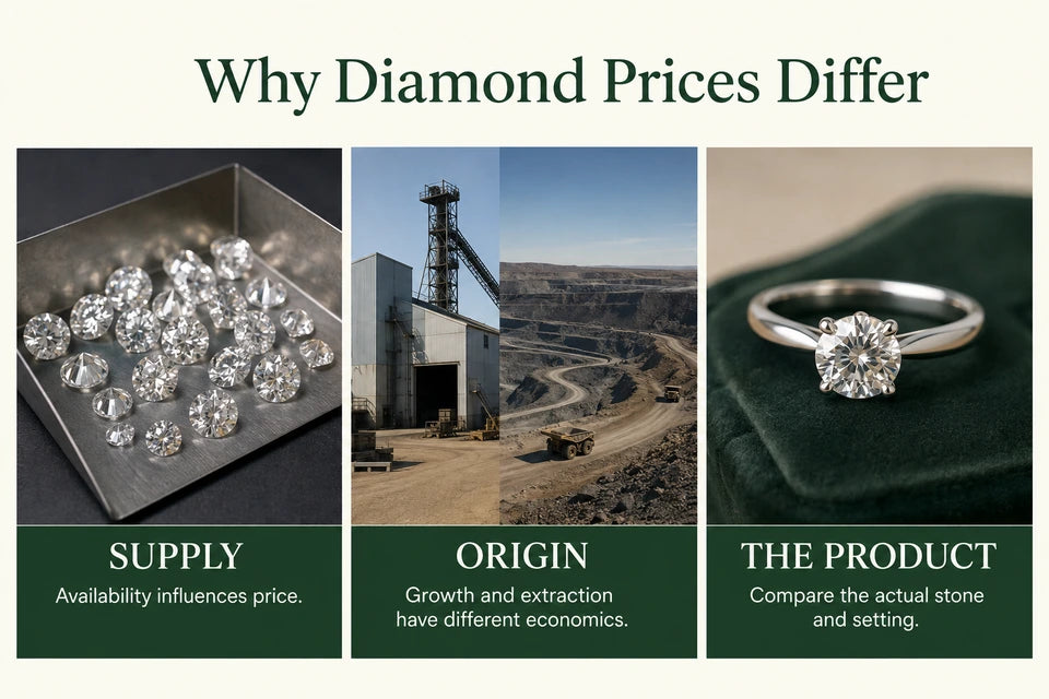 Why Are Lab-grown Diamonds Cheaper Than Natural Diamonds?: Availability influences price. Growth and extraction have different economics.
