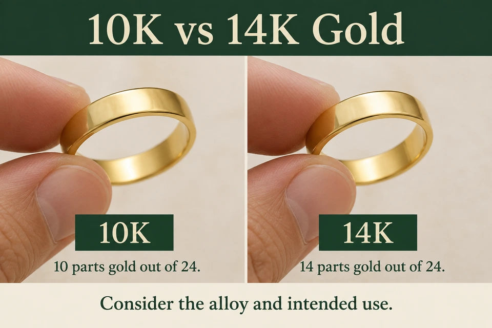 10K vs. 14K Gold: 10 parts gold out of 24. 14 parts gold out of 24.