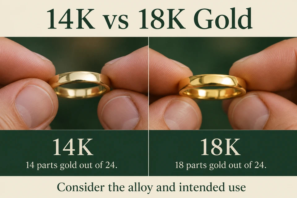 14K vs. 18K Gold: 14 parts gold out of 24. 18 parts gold out of 24.