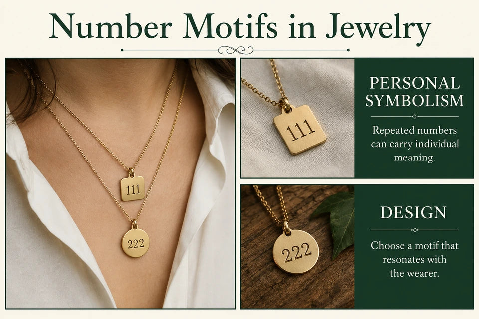 Angel Numbers: Repeated numbers can carry individual meaning. Choose a motif that resonates with the wearer.