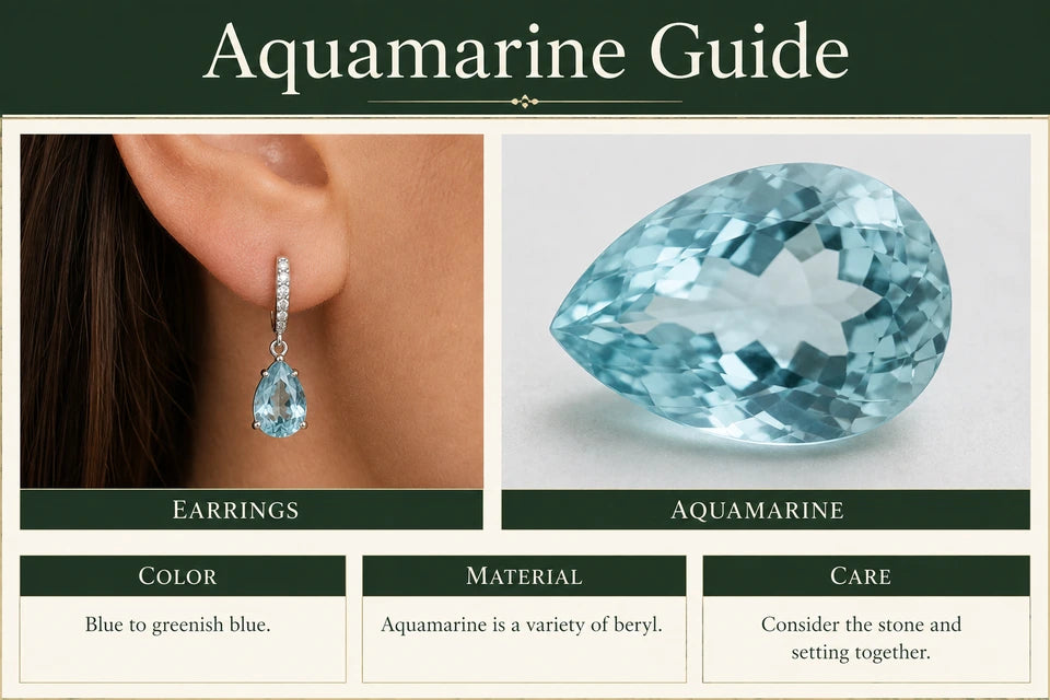 Aquamarine Guide: Blue to greenish blue. Aquamarine is a variety of beryl.