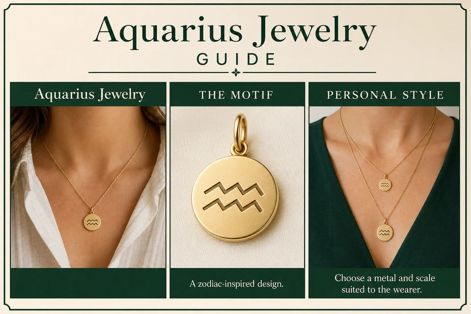 Aquarius Zodiac Jewelry Guide: A zodiac-inspired design. Choose a metal and scale suited to the wearer.