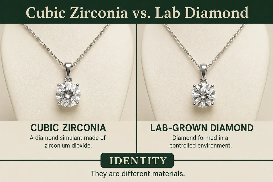 Cubic Zirconia vs. Lab Diamond: Cubic Zirconia vs. Lab Diamond A diamond simulant made of zirconium dioxide.
