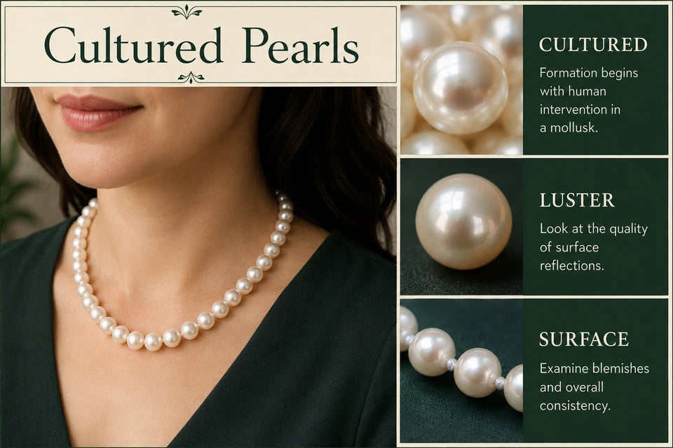 Cultured Pearl Guide: Formation begins with human intervention in a mollusk. Look at the quality of surface reflections.