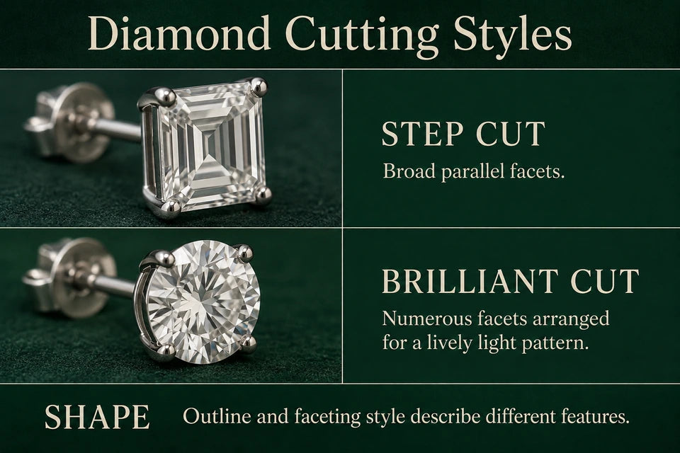 Diamond Cuts: Broad parallel facets. Numerous facets arranged for a lively light pattern.