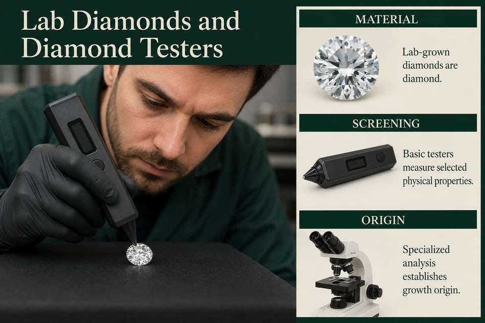 Do Lab Grown Diamonds Pass a Diamond Tester?: Lab-grown diamonds are diamond. Basic testers measure selected physical properties.