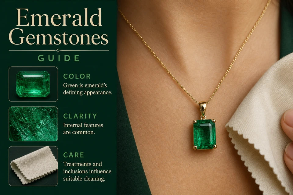 Emerald Gemstone Guide: Green is emerald’s defining appearance. Internal features are common.
