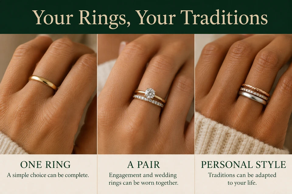 Engagement Ring & Wedding Band Rules: 18 Traditions Worth Breaking: A simple choice can be complete. Engagement and wedding rings can be worn together.