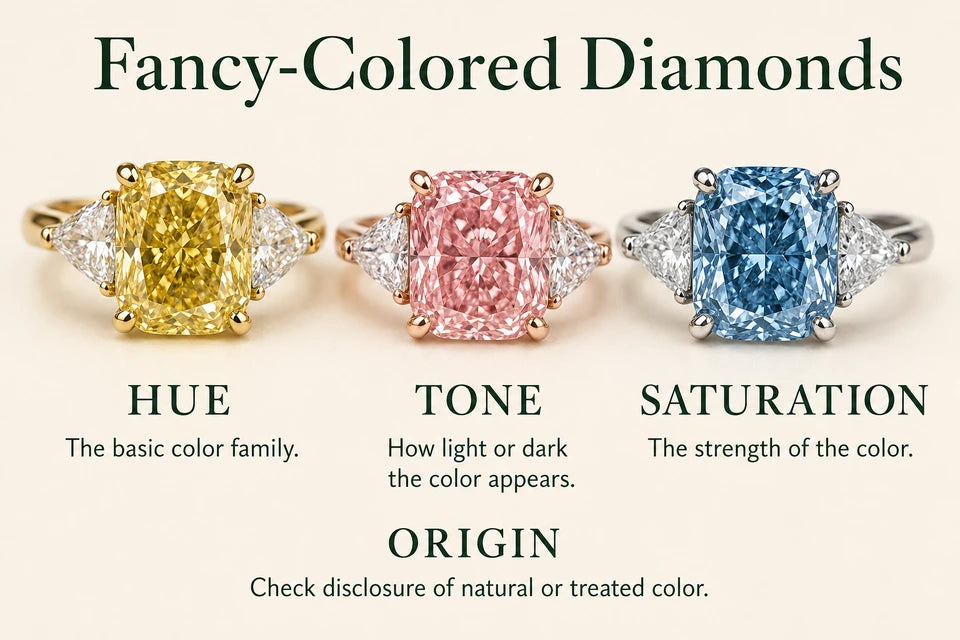 Fancy Colored Diamonds: The basic color family. How light or dark the color appears.
