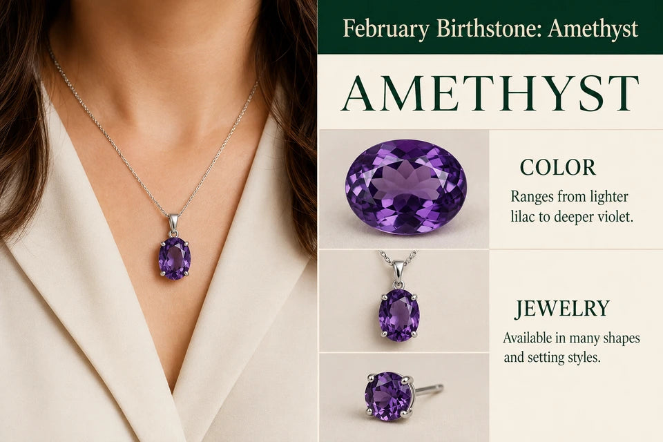 February Birthstone Guide: The purple variety of quartz. Ranges from lighter lilac to deeper violet.