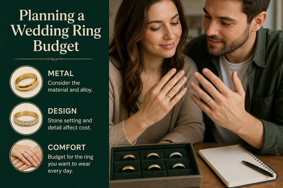 How Much Should a Wedding Ring Cost?: Consider the material and alloy. Stone setting and detail affect cost.