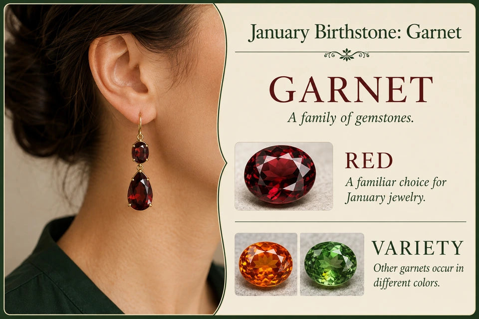 January Birthstone Guide: A family of gemstones. A familiar choice for January jewelry.