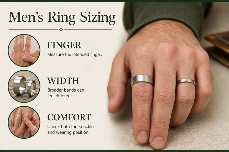 Men's Ring Size Chart: Measure the intended finger. Broader bands can feel different.