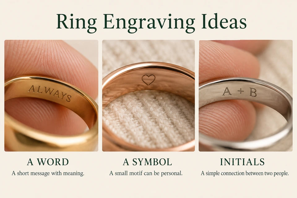 Ring Engraving Ideas: A short message with meaning. A small motif can be personal.