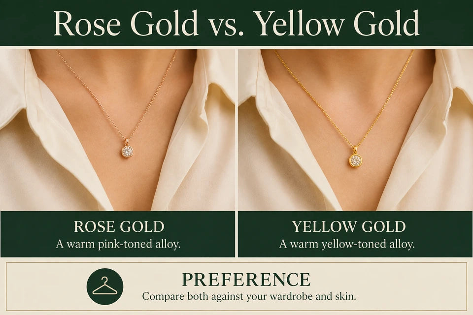 Rose Gold vs. Yellow Gold: Rose Gold vs. Yellow Gold A warm pink-toned alloy.