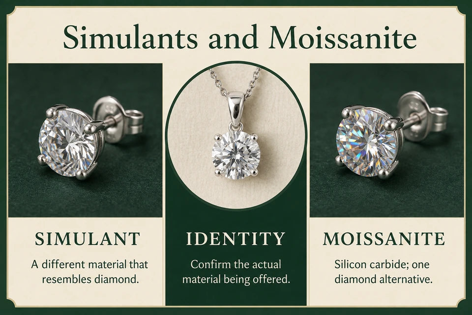 Simulated Diamond vs. Moissanite: A different material that resembles diamond. Silicon carbide; one diamond alternative.