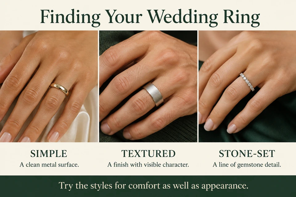 Wedding Ring Quiz: A clean metal surface. A finish with visible character.