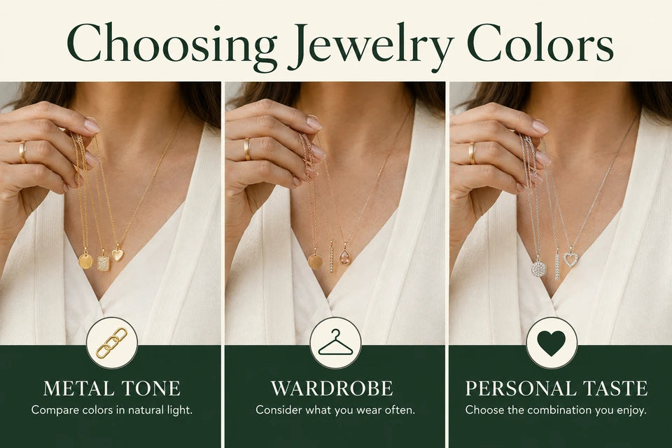 What Color Jewelry Should I Wear?: Compare colors in natural light. Consider what you wear often.