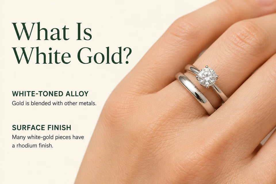 What Is White Gold?: Gold is blended with other metals. Many white-gold pieces have a rhodium finish.