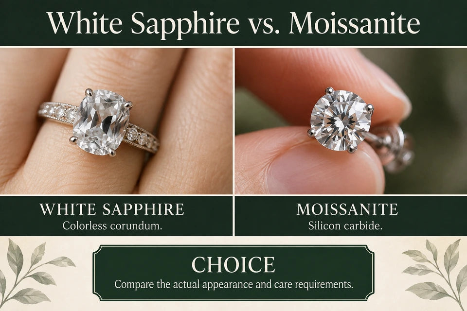 White Sapphire vs. Moissanite: White Sapphire vs. Moissanite Colorless corundum.