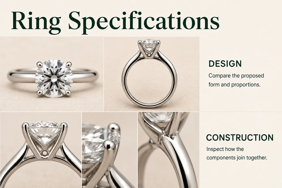 Ring Specifications: Compare the proposed form and proportions. Inspect how the components join together.