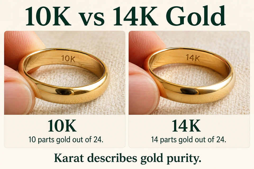 10K vs 14K Gold: 10 parts gold out of 24. 14 parts gold out of 24.