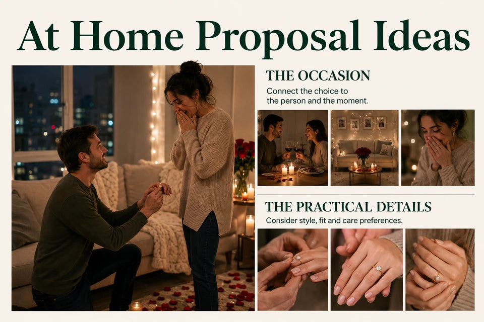 At Home Proposal Ideas: Connect the choice to the person and the moment. Consider style, fit and care preferences.