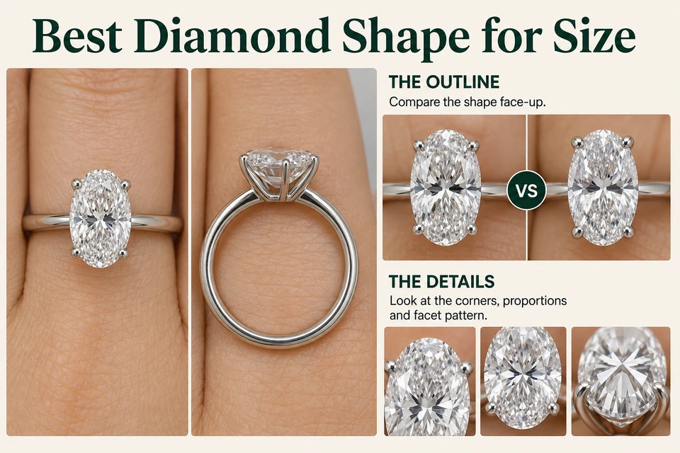Best Diamond Shape for Size: Compare the shape face-up. Look at the corners, proportions and facet pattern.