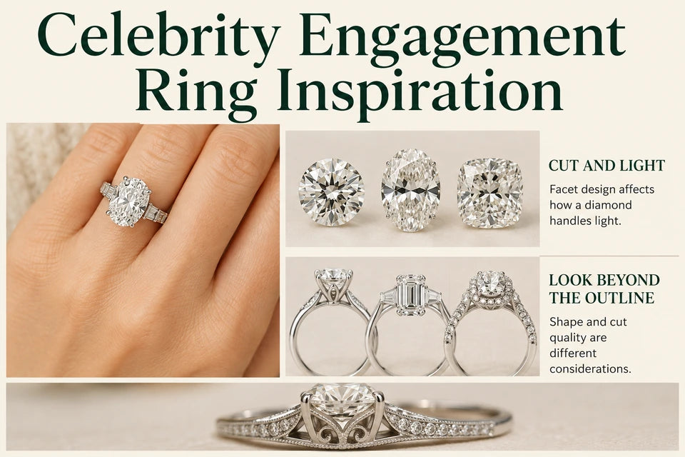 Celebrity Engagement Ring Inspiration: Facet design affects how a diamond handles light. Shape and cut quality are different considerations.
