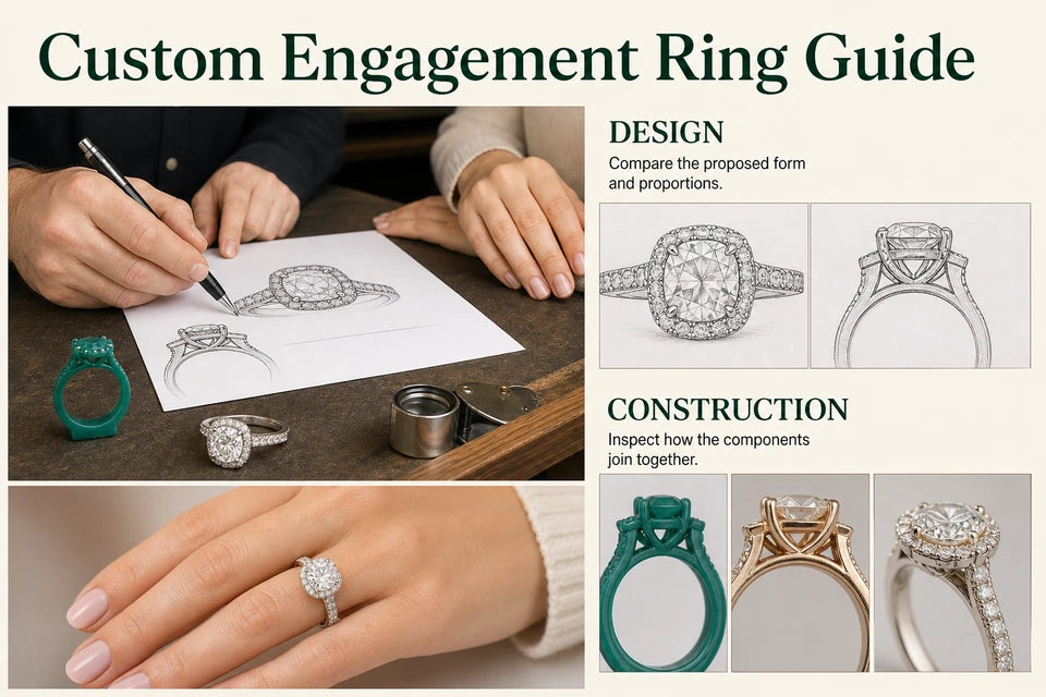 Custom Engagement Ring Guide: Compare the proposed form and proportions. Inspect how the components join together.