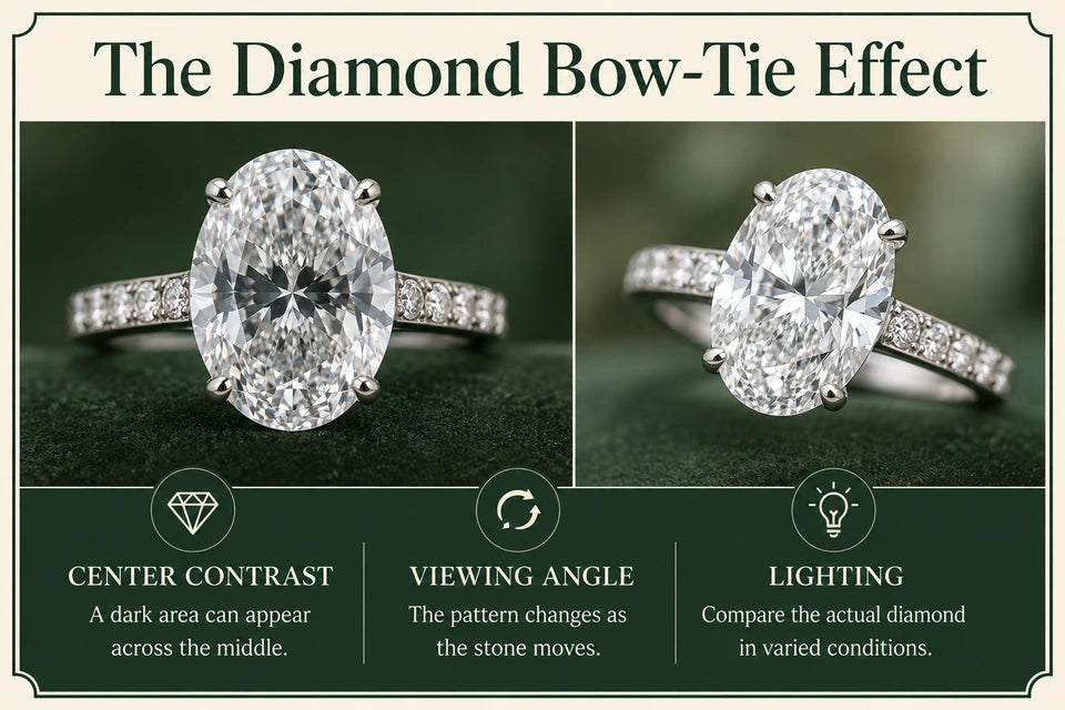 Diamond Bow Tie Guide: A dark area can appear across the middle. The pattern changes as the stone moves.