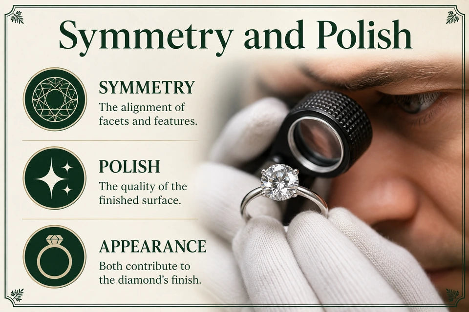 Diamond Symmetry and Polish Guide: The alignment of facets and features. The quality of the finished surface.